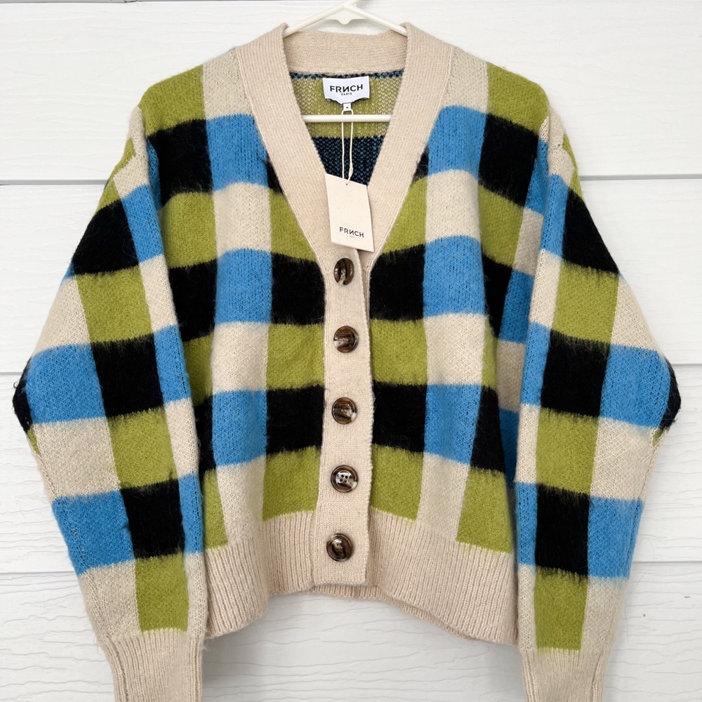 FRNCH Blue and Green Checkered Cardigan